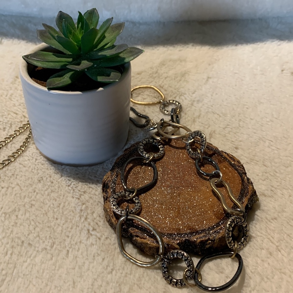 Gold, Silver & Black Metal Chain Necklace